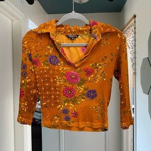 Vintage Sequined Floral & Orange Corduroy Crop Top